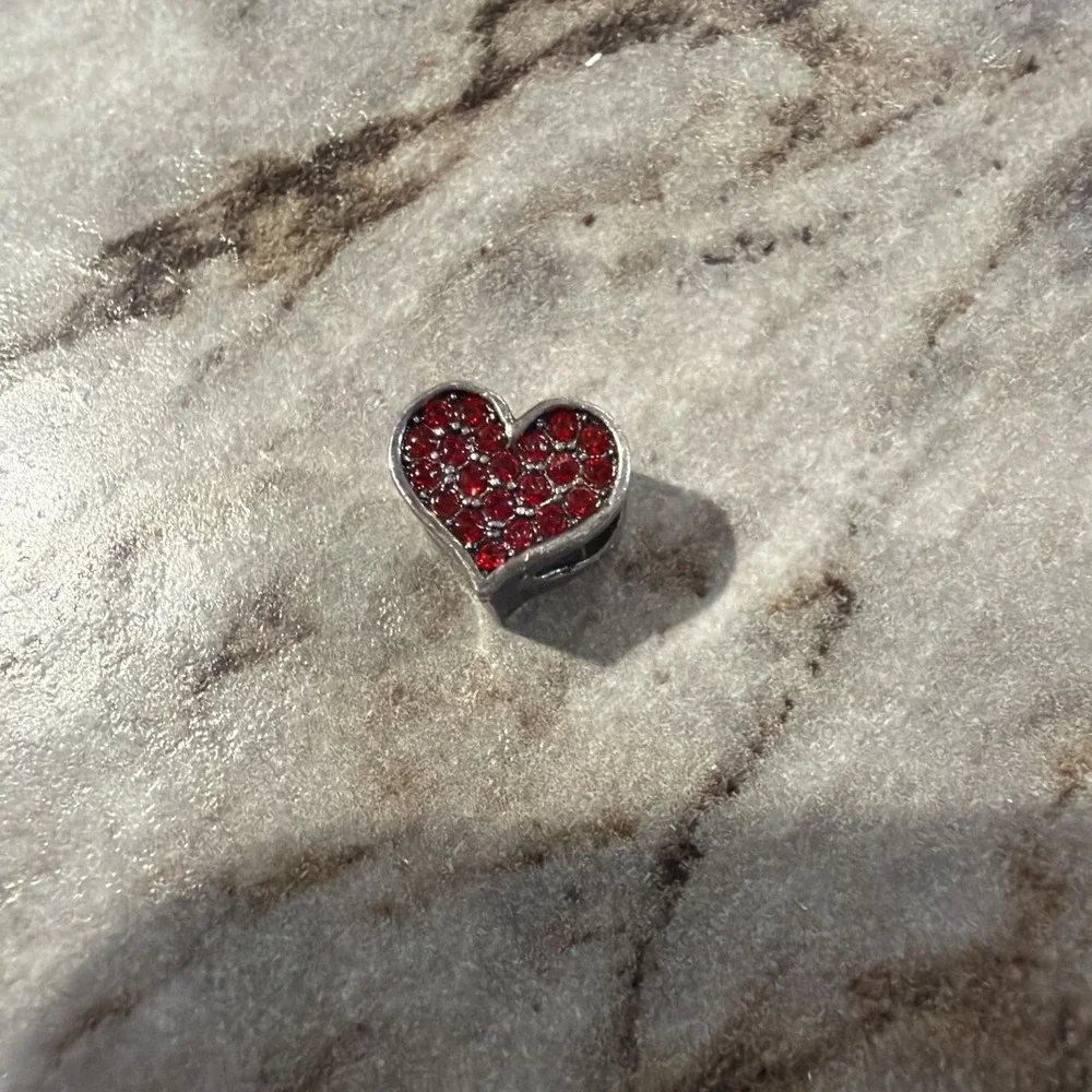 ITALY 925‎ RL Ralph Lauren Sterling Silver Rhinestone Red Heart Slide Charm